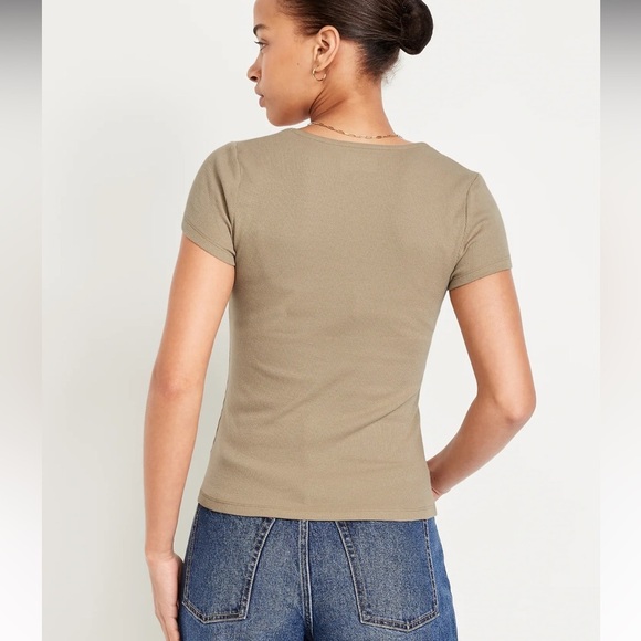 Old Navy Ribbed Square Neck T Shirt Toasted Almond Size XXL Tall NEW NWT - Picture 2 of 9
